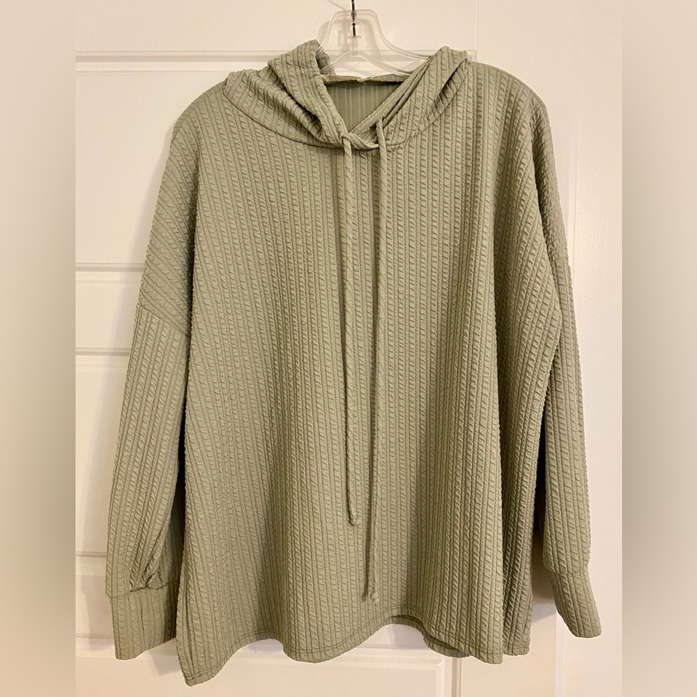 Textured Knit Hoodie in Sage Green